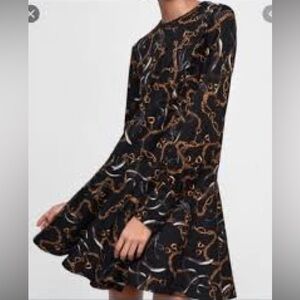 Zara Frock Black Chain-Print Long-Sleeve Dress